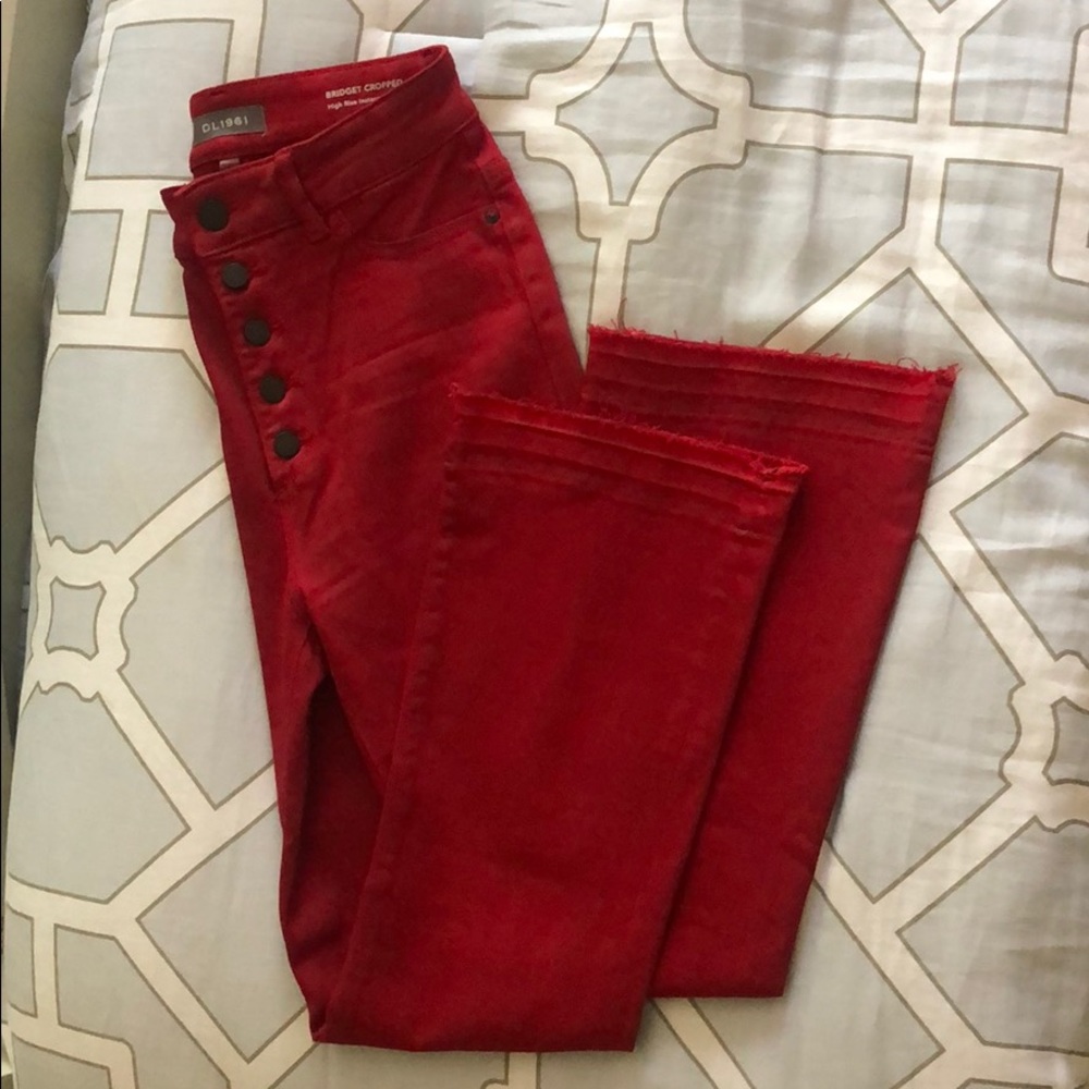 Dl1961 waxed red cropped jeans